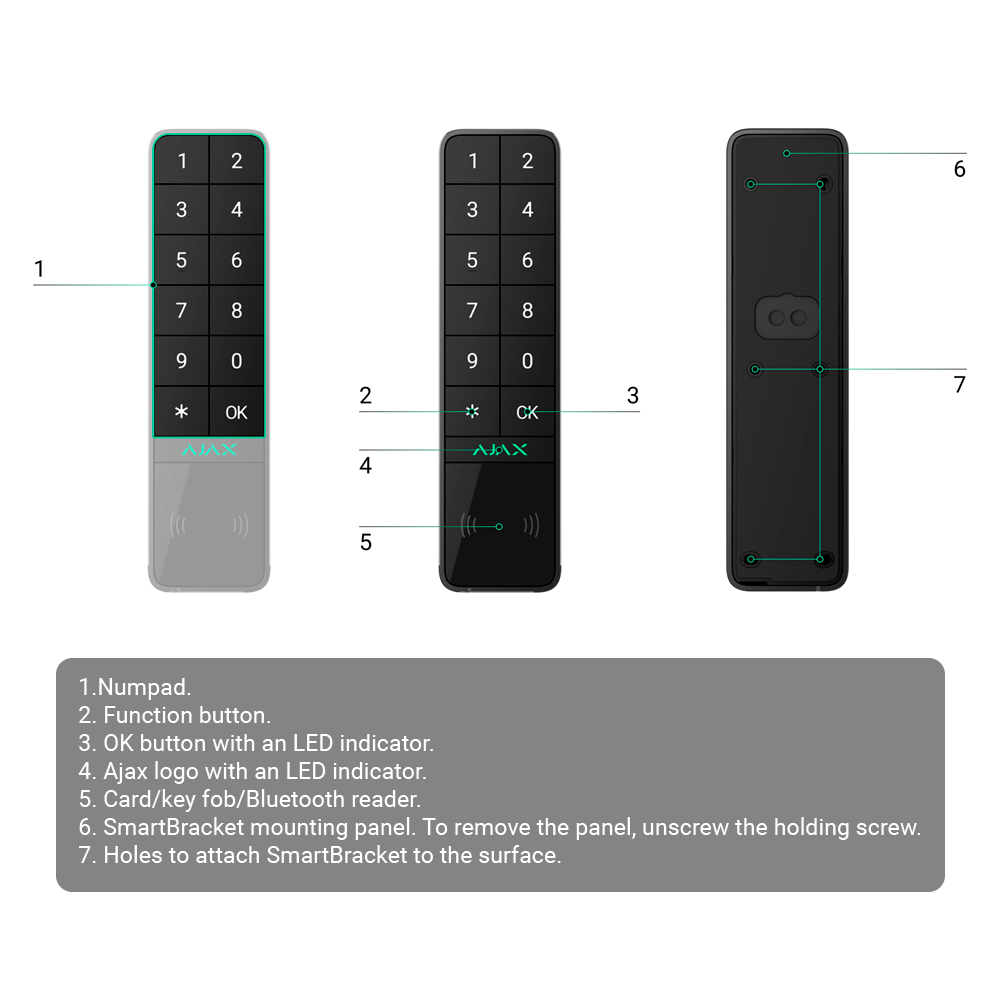 Ajax KeyPad Outdoor | Teclado Exterior RFID + BLE | IP66 + IK08 | Grado 2 | Jeweller | Negro.  AJ-KEYPADOUTDOOR-B
