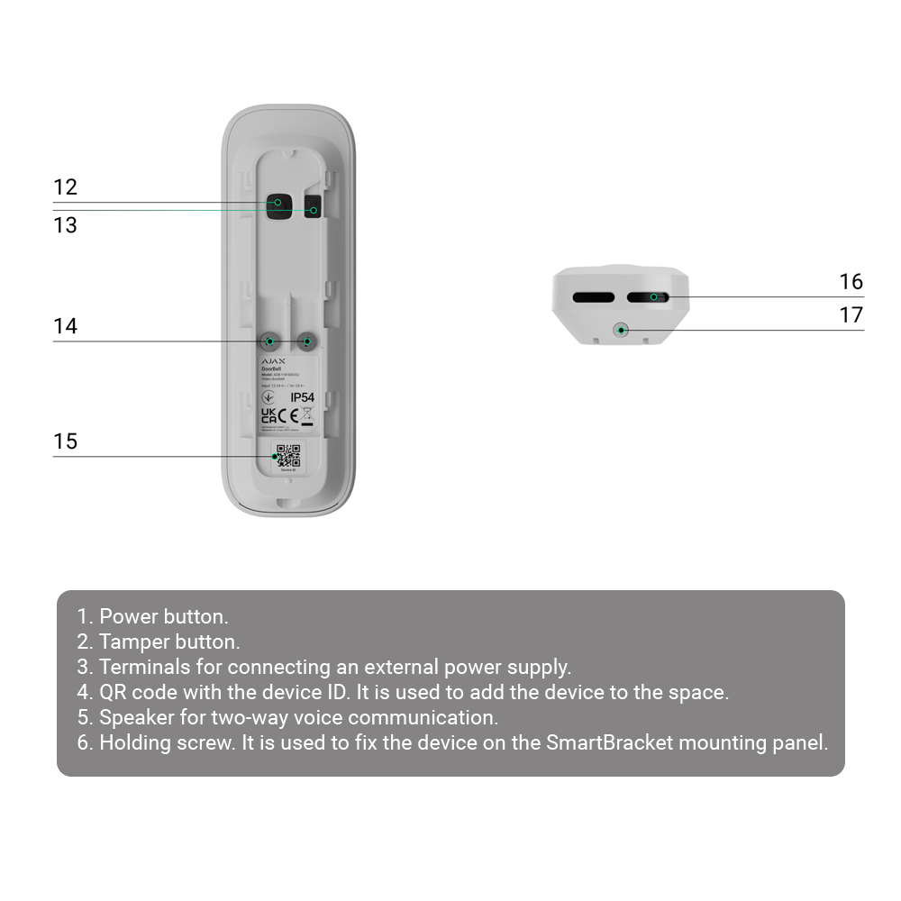 Ajax DoorBell | Videoportero Inteligente con IA y PIR | 4MP | Wi-Fi + Jeweller | IP54 AJ-DOORBELL-4-W
